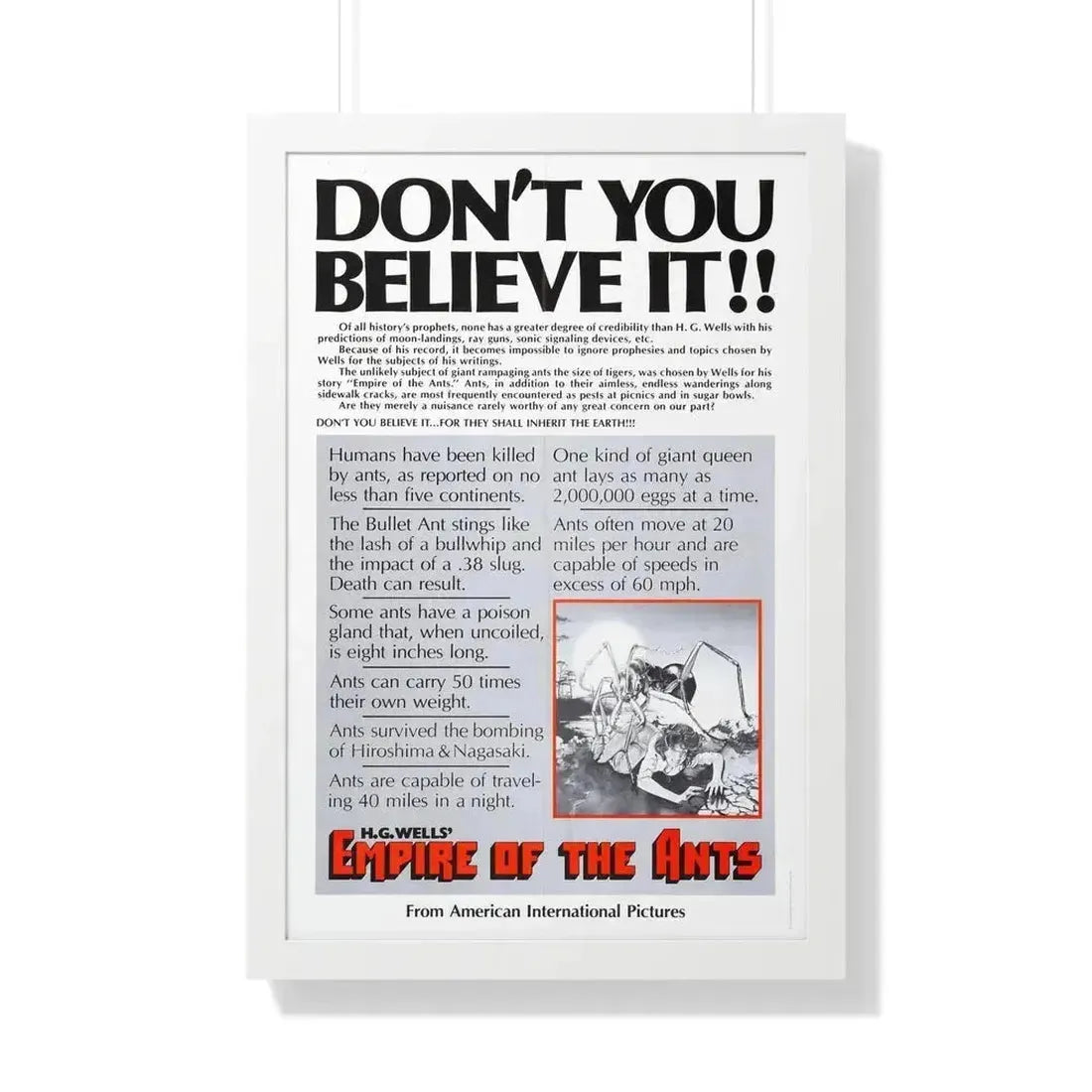 EMPIRE OF THE ANTS (TEASER) 1977 - Framed Movie Poster 20" x 30" White - The Sticker Space