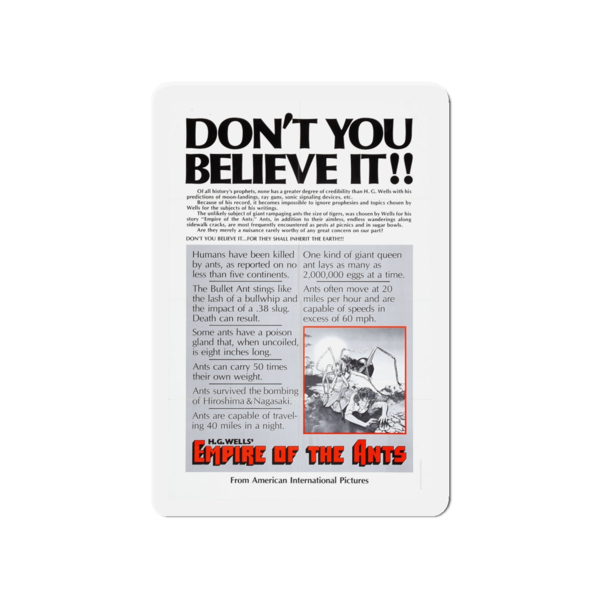 EMPIRE OF THE ANTS (TEASER) 1977 Movie Poster - Die-Cut Magnet-4" x 4"-The Sticker Space