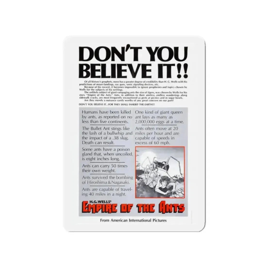 EMPIRE OF THE ANTS (TEASER) 1977 Movie Poster - Refrigerator Magnet 2 Inch - The Sticker Space