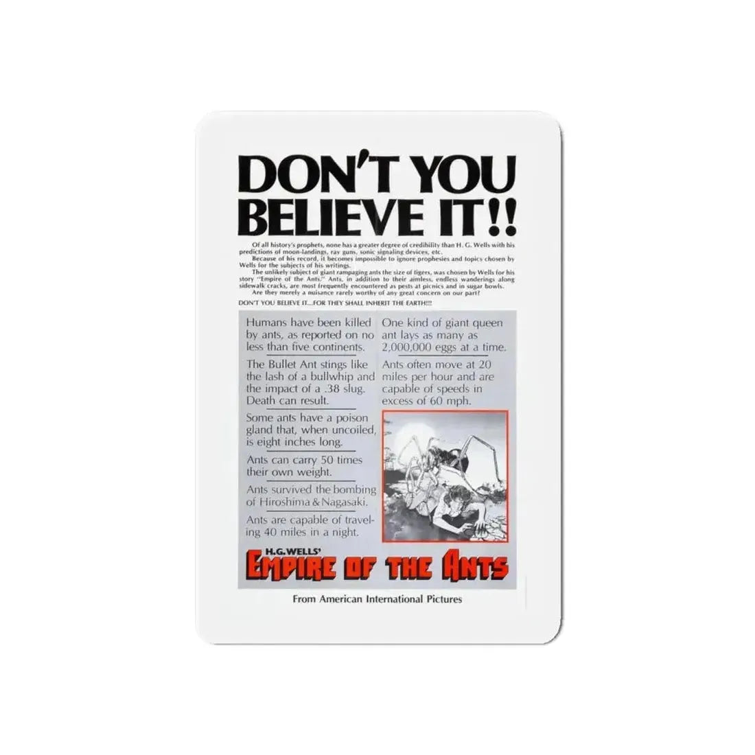 EMPIRE OF THE ANTS (TEASER) 1977 Movie Poster - Refrigerator Magnet - The Sticker Space