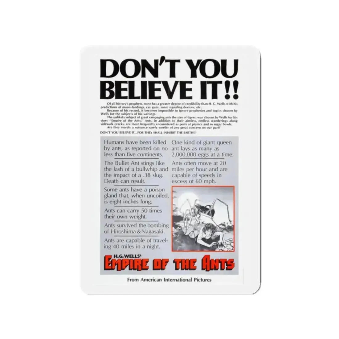 EMPIRE OF THE ANTS (TEASER) 1977 Movie Poster - Refrigerator Magnet - The Sticker Space