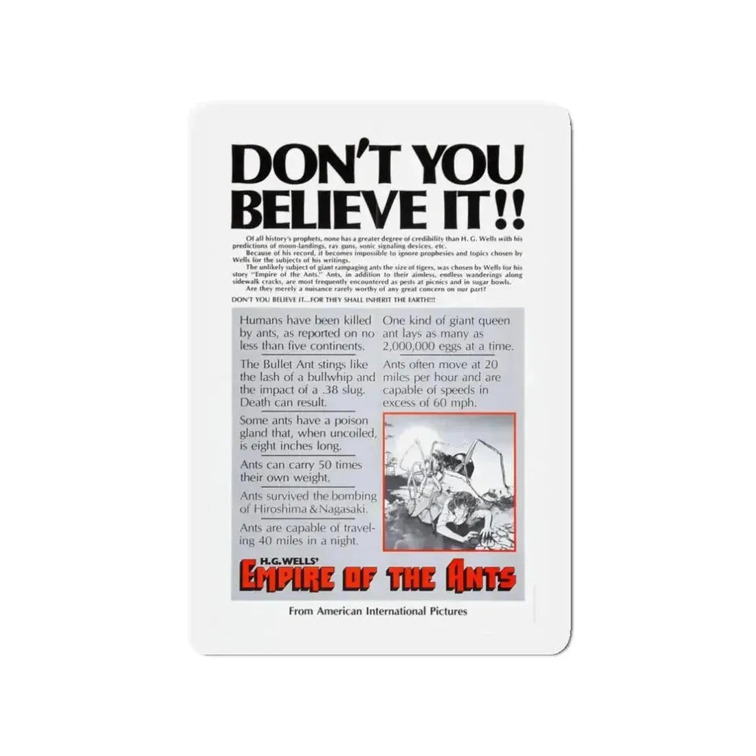 EMPIRE OF THE ANTS (TEASER) 1977 Movie Poster - Refrigerator Magnet - The Sticker Space