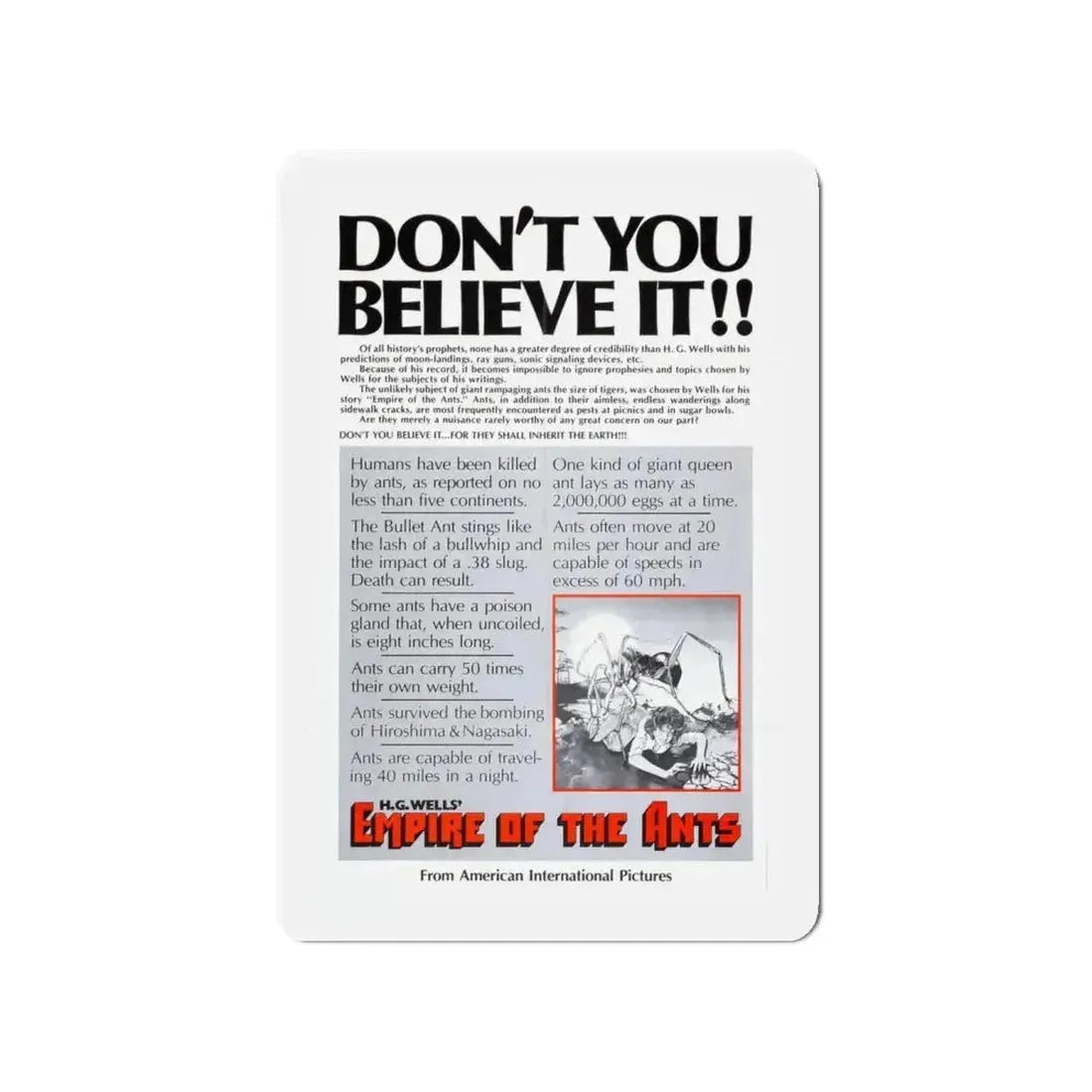 EMPIRE OF THE ANTS (TEASER) 1977 Movie Poster - Refrigerator Magnet - The Sticker Space