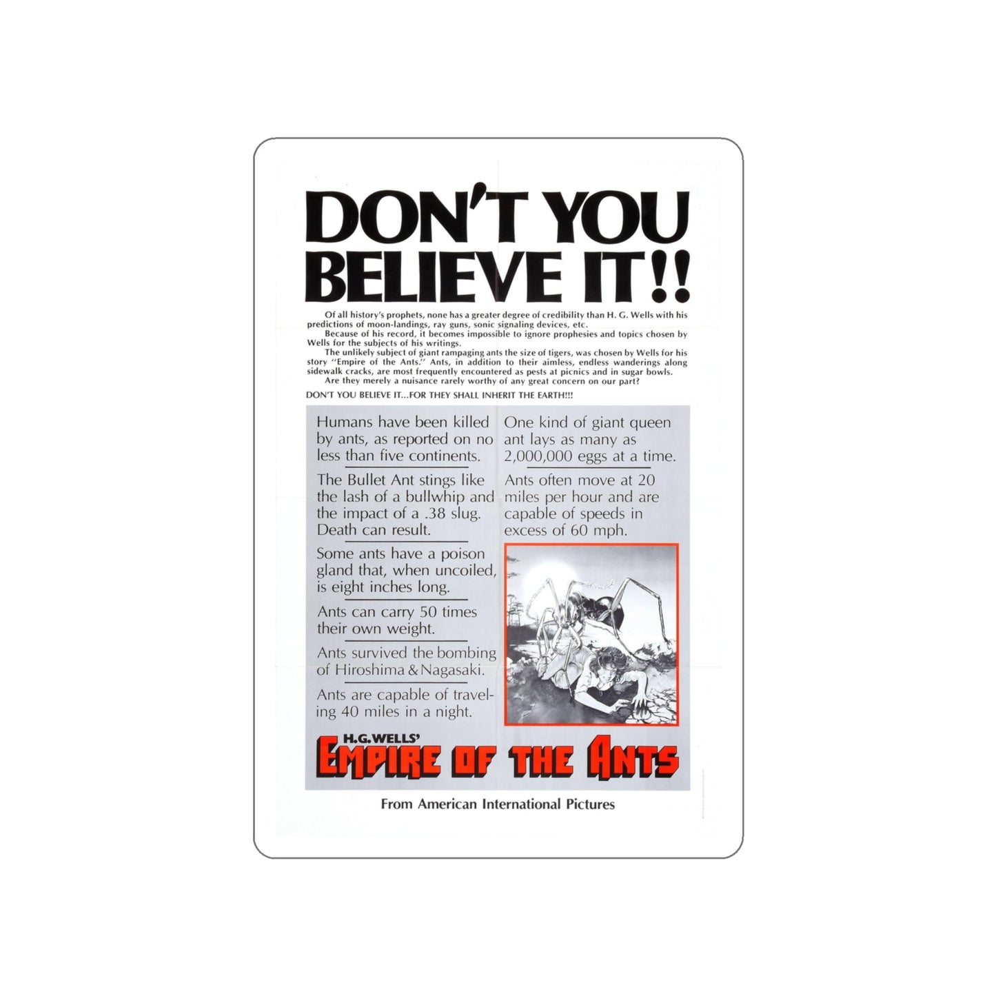 EMPIRE OF THE ANTS (TEASER) 1977 Movie Poster STICKER Vinyl Die-Cut Decal-4 Inch-The Sticker Space