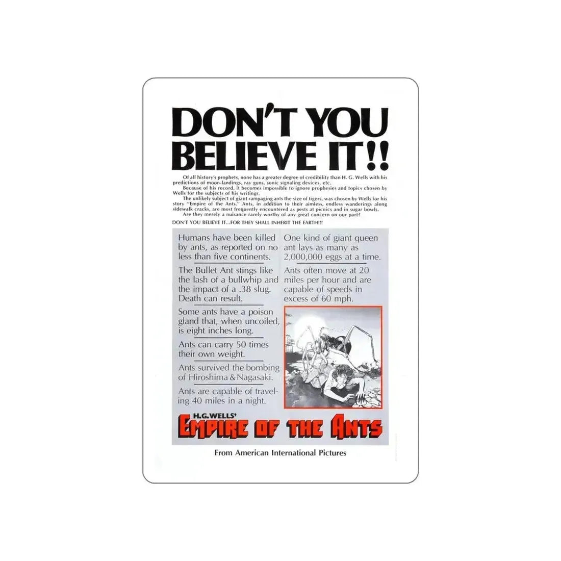 EMPIRE OF THE ANTS (TEASER) 1977 Movie Poster STICKER Vinyl Die-Cut Decal 6 Inch - The Sticker Space