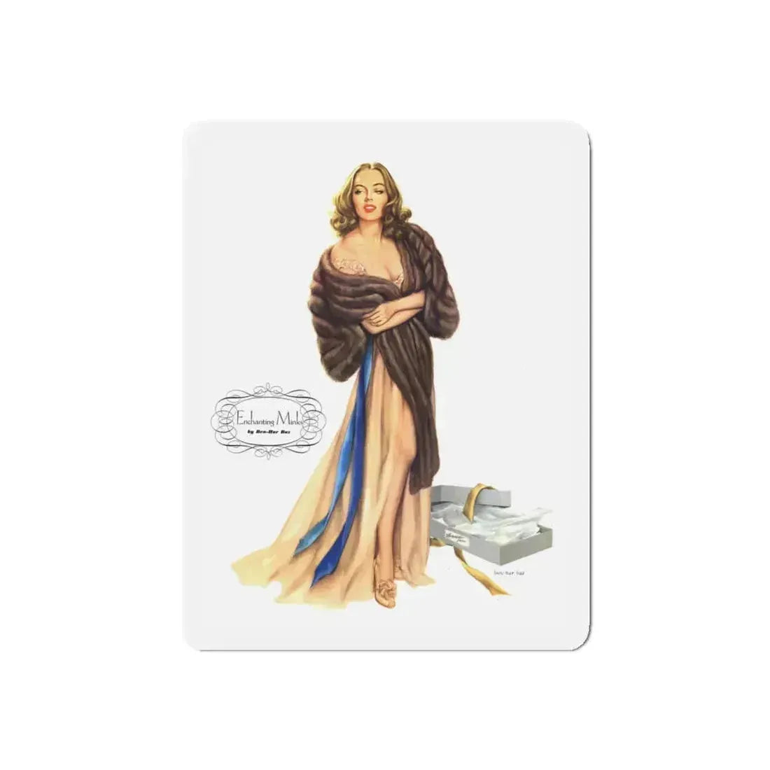 Enchanting Minks, Esquire, March 1948 (Magazine Illustration) Refrigerator Magnet 4 Inch Die-Cut - The Sticker Space