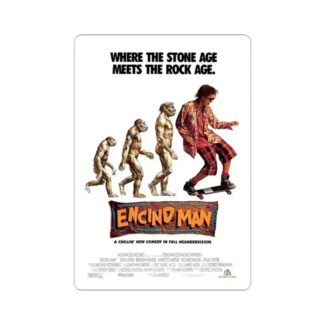 Encino Man 1992 Movie Poster STICKER Vinyl Die-Cut Decal 2 Inch - The Sticker Space