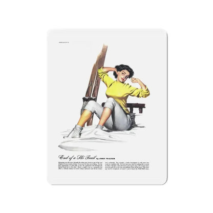 End Of a Ski Trail, Esquire, April 1947 (Magazine Illustration) Refrigerator Magnet 2 Inch Die-Cut - The Sticker Space