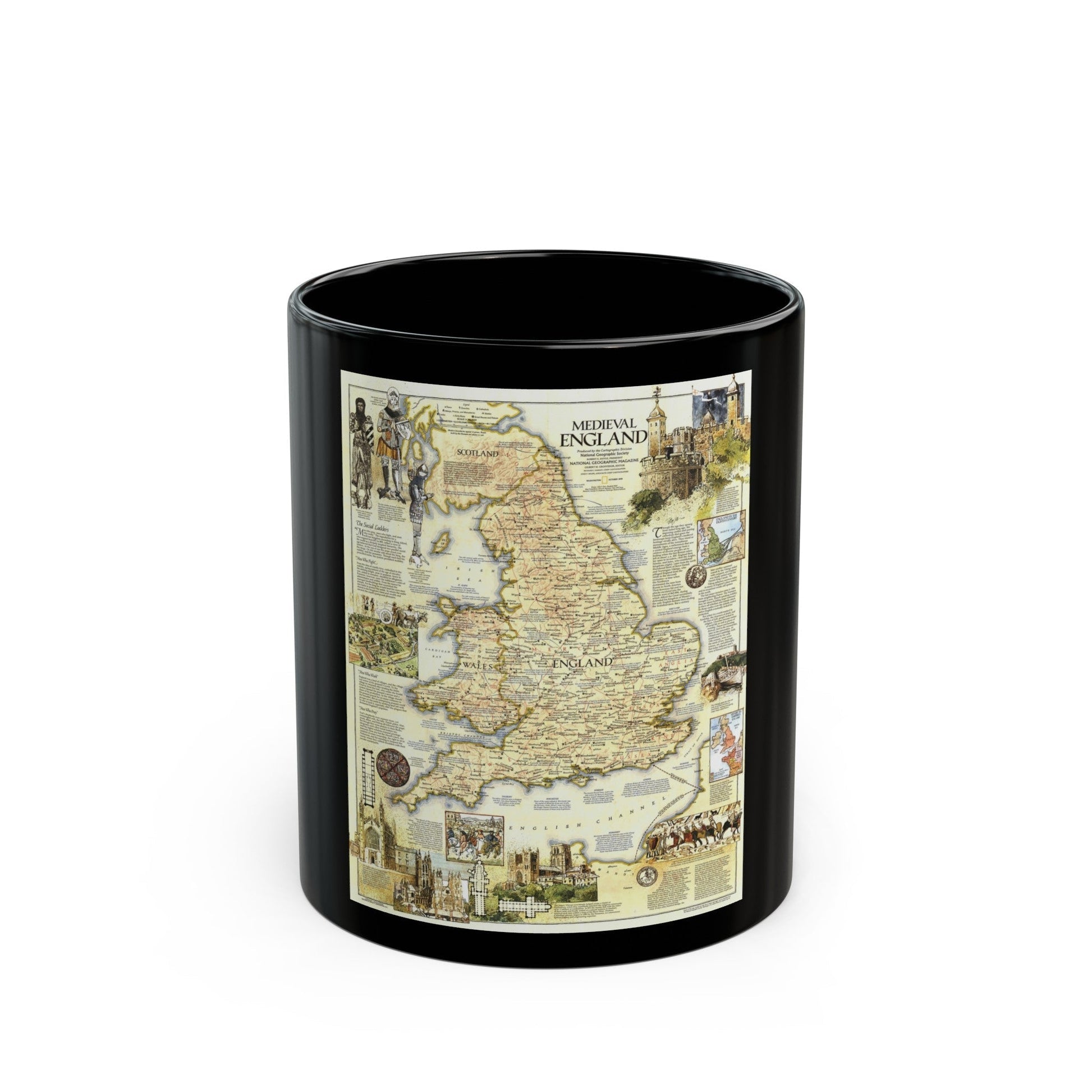 England - Medieval (1979) (Map) Black Coffee Mug-11oz-The Sticker Space