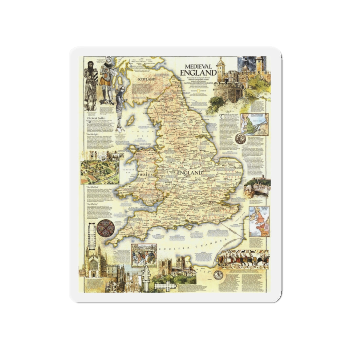 England - Medieval (1979) (Map) Refrigerator Magnet-2" x 2"-The Sticker Space