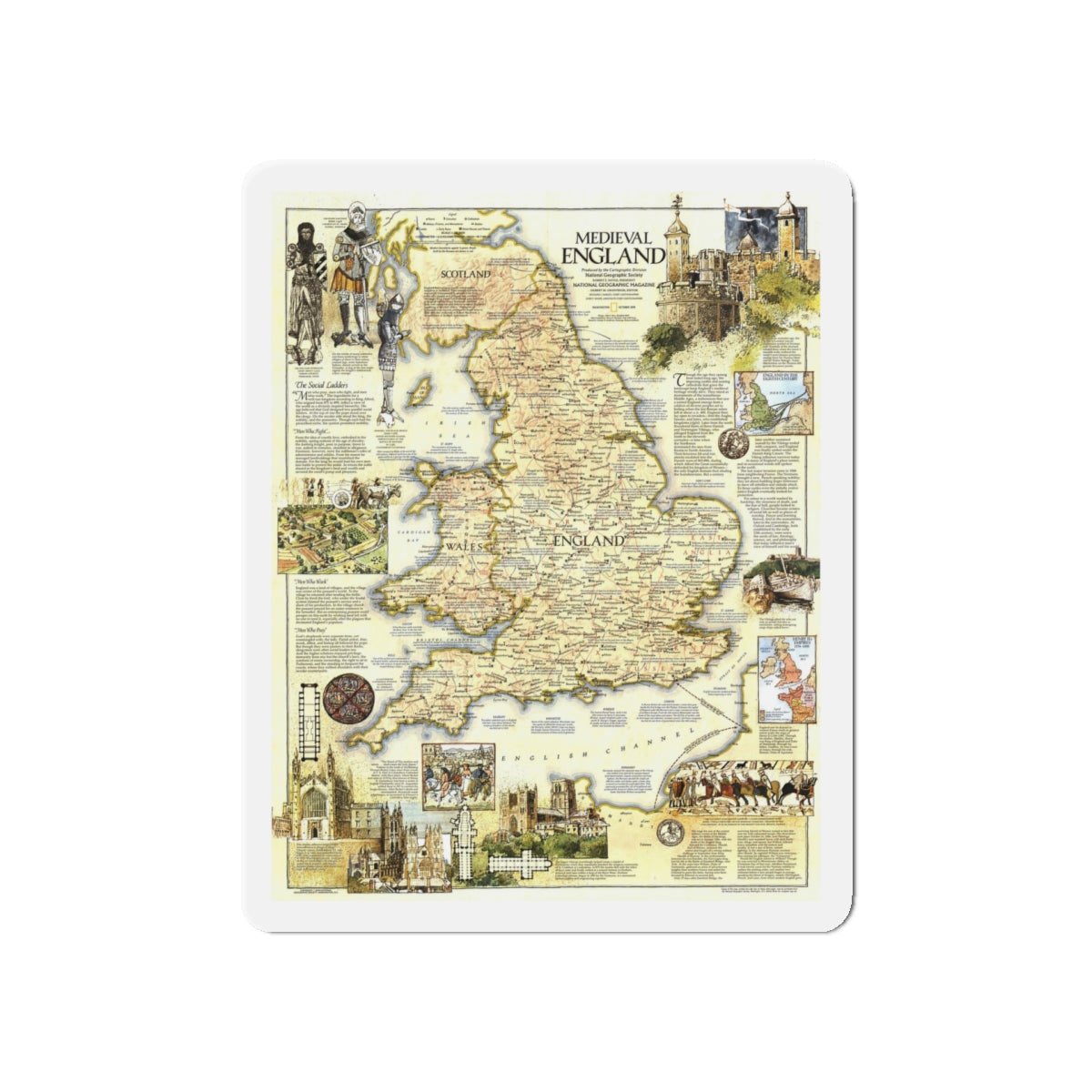 England - Medieval (1979) (Map) Refrigerator Magnet-5" x 5"-The Sticker Space