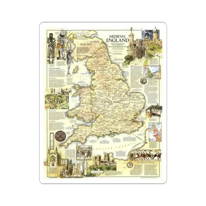 England - Medieval (1979) (Map) STICKER Vinyl Kiss-Cut Decal 2 Inch White - The Sticker Space