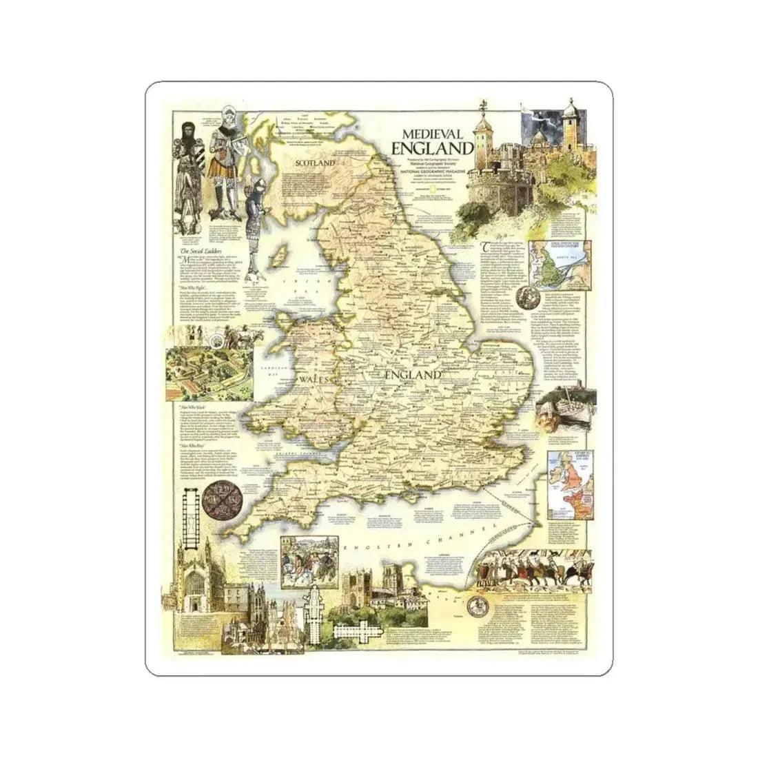 England - Medieval (1979) (Map) STICKER Vinyl Kiss-Cut Decal 4 Inch White - The Sticker Space