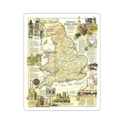 England - Medieval (1979) (Map) STICKER Vinyl Kiss-Cut Decal 4 Inch White - The Sticker Space