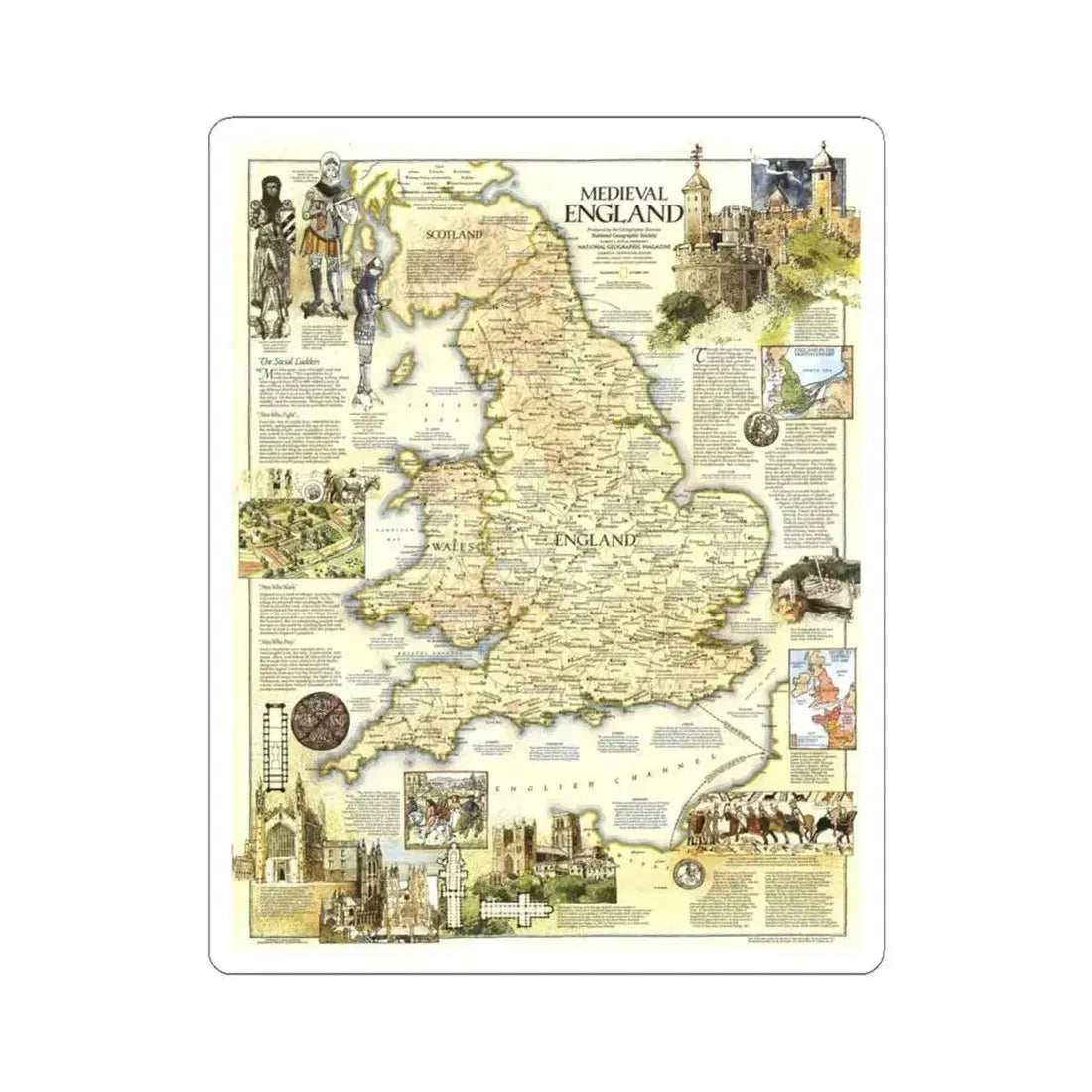 England - Medieval (1979) (Map) STICKER Vinyl Kiss-Cut Decal 6 Inch White - The Sticker Space