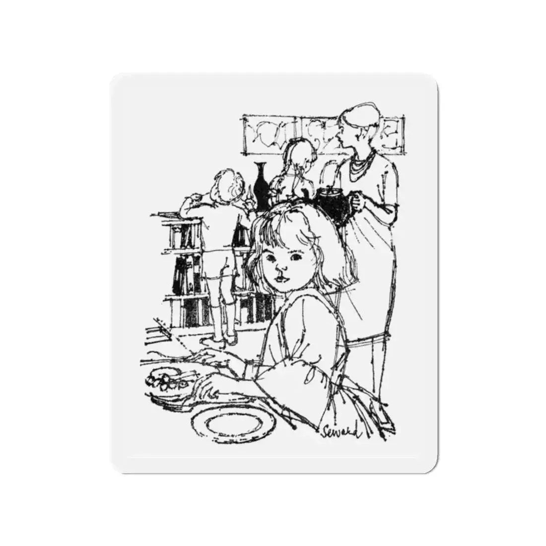 English Family Abroad by Verily Anderson, Homes & Gardens, 1964 (Magazine Illustration) Refrigerator Magnet - The Sticker Space