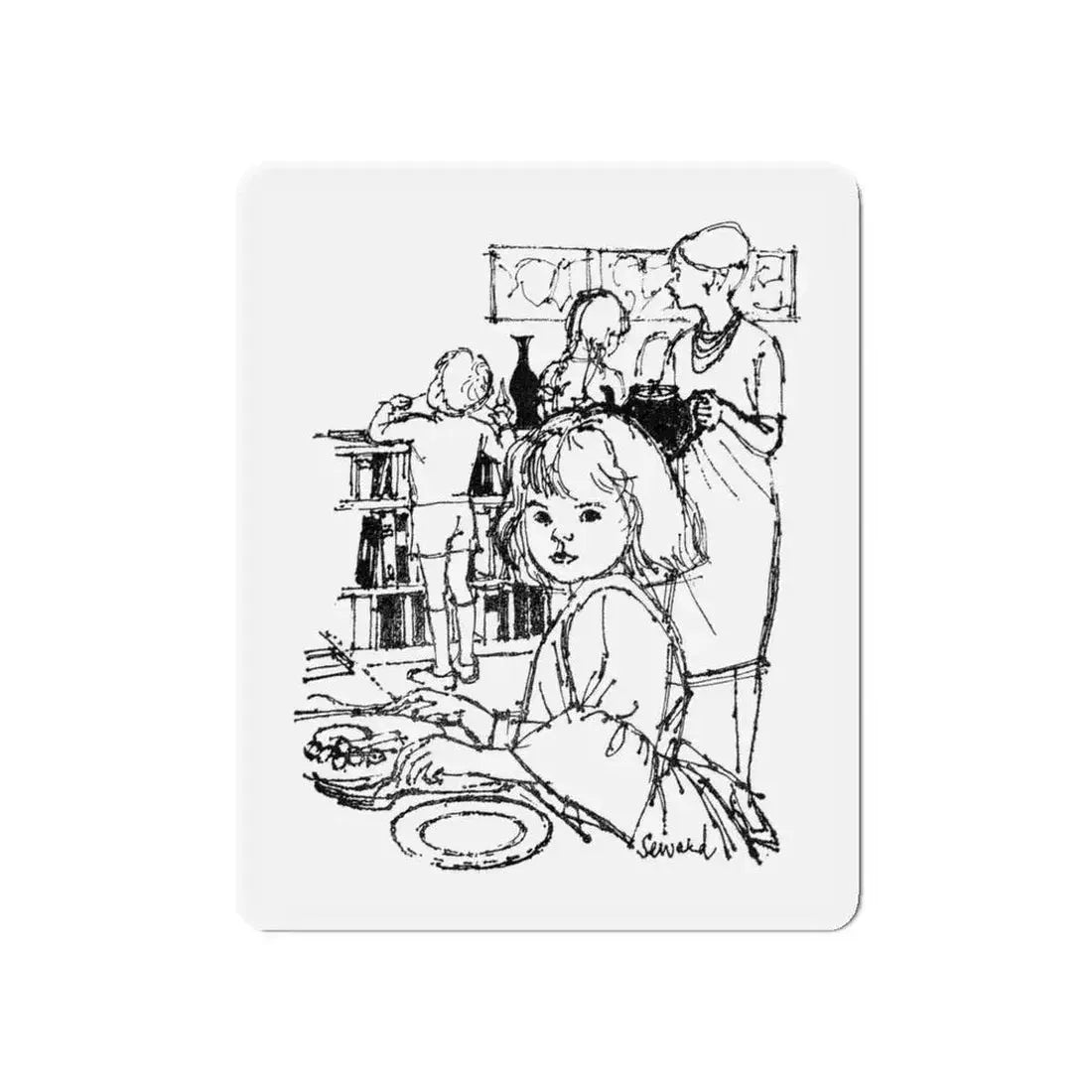 English Family Abroad by Verily Anderson, Homes & Gardens, 1964 (Magazine Illustration) Refrigerator Magnet - The Sticker Space