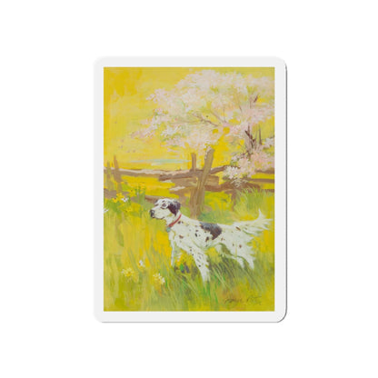 English Setter on a Field (Magazine Illustration) Refrigerator Magnet-3" x 3"-The Sticker Space