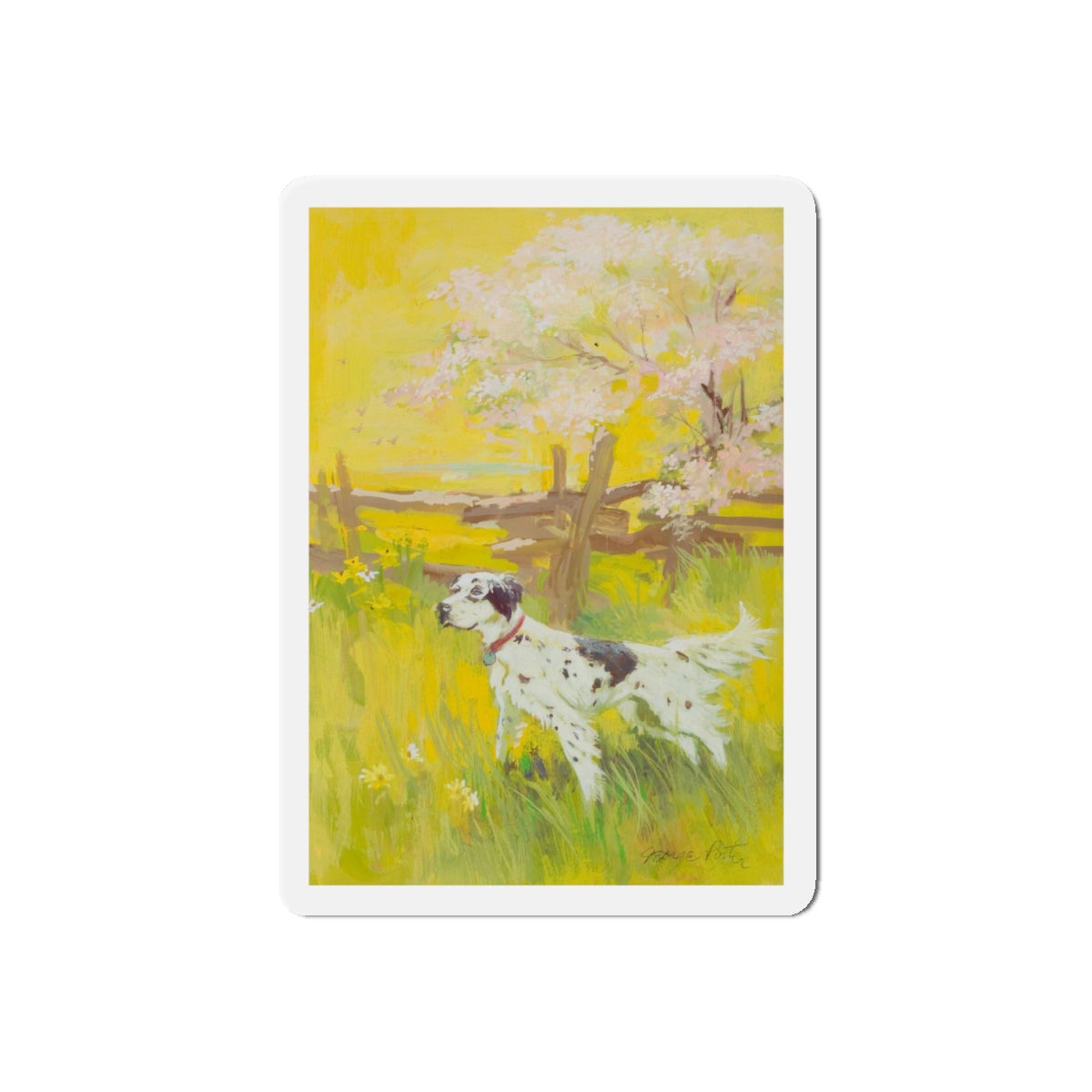 English Setter on a Field (Magazine Illustration) Refrigerator Magnet-5" x 5"-The Sticker Space