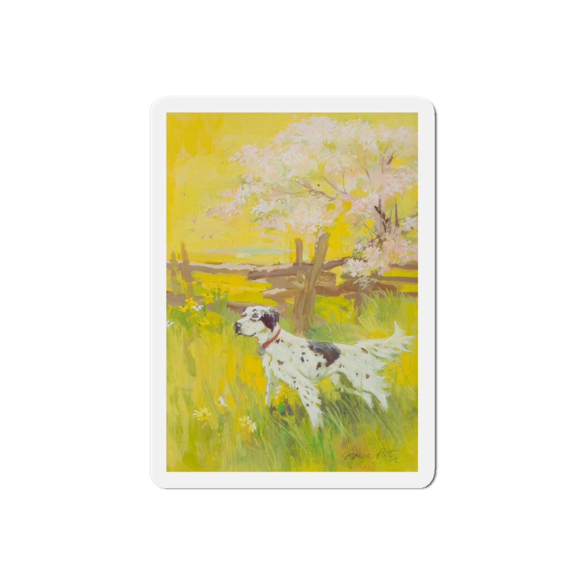 English Setter on a Field (Magazine Illustration) Refrigerator Magnet-6" × 6"-The Sticker Space