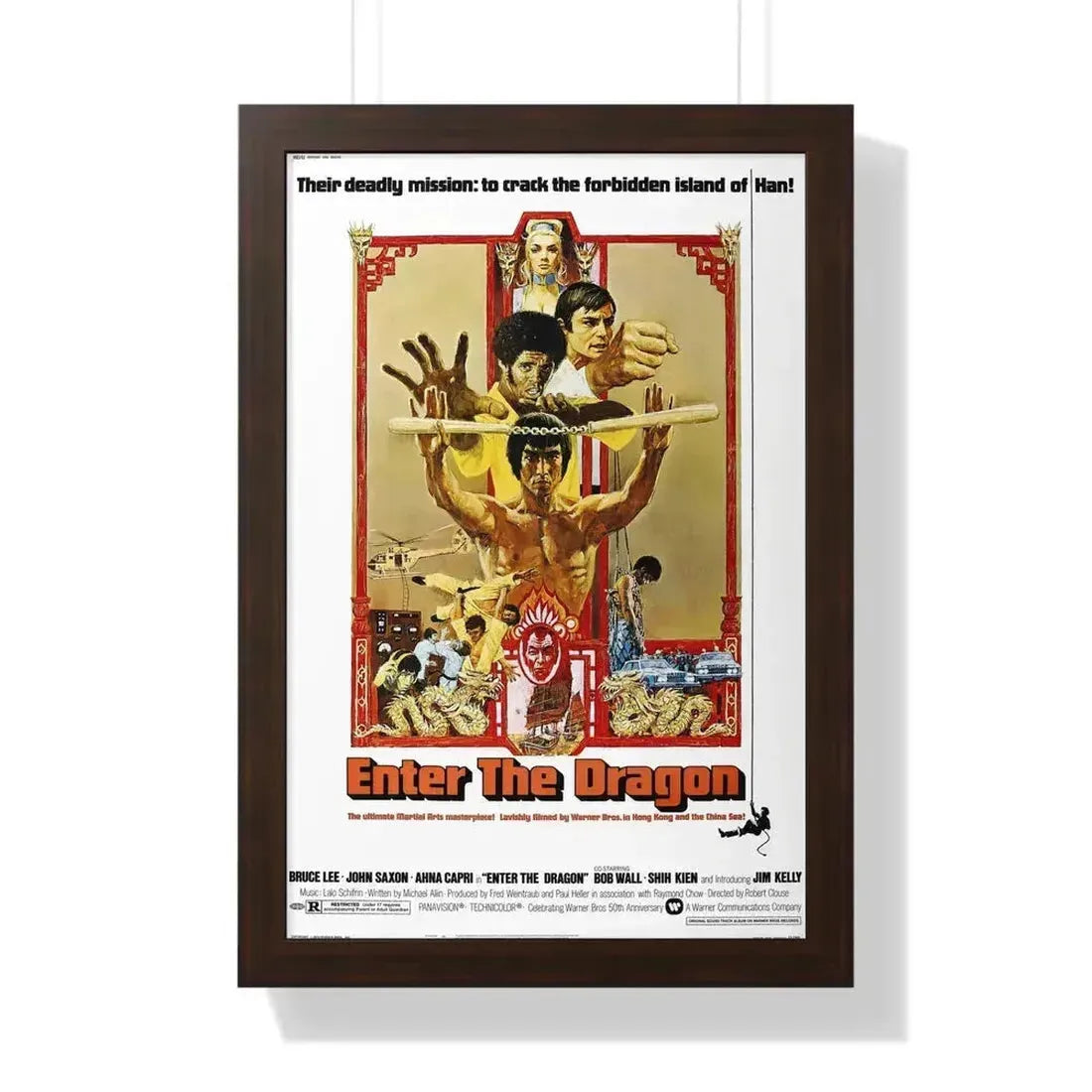 ENTER THE DRAGON 1973 - Framed Movie Poster 16″ x 24″ Walnut - The Sticker Space