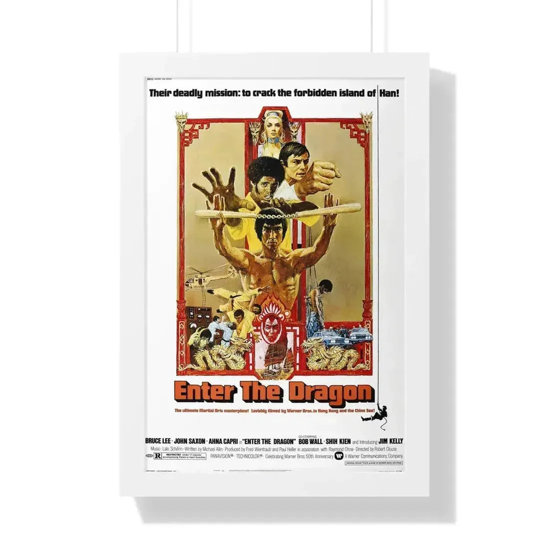 ENTER THE DRAGON 1973 - Framed Movie Poster 16″ x 24″ White - The Sticker Space