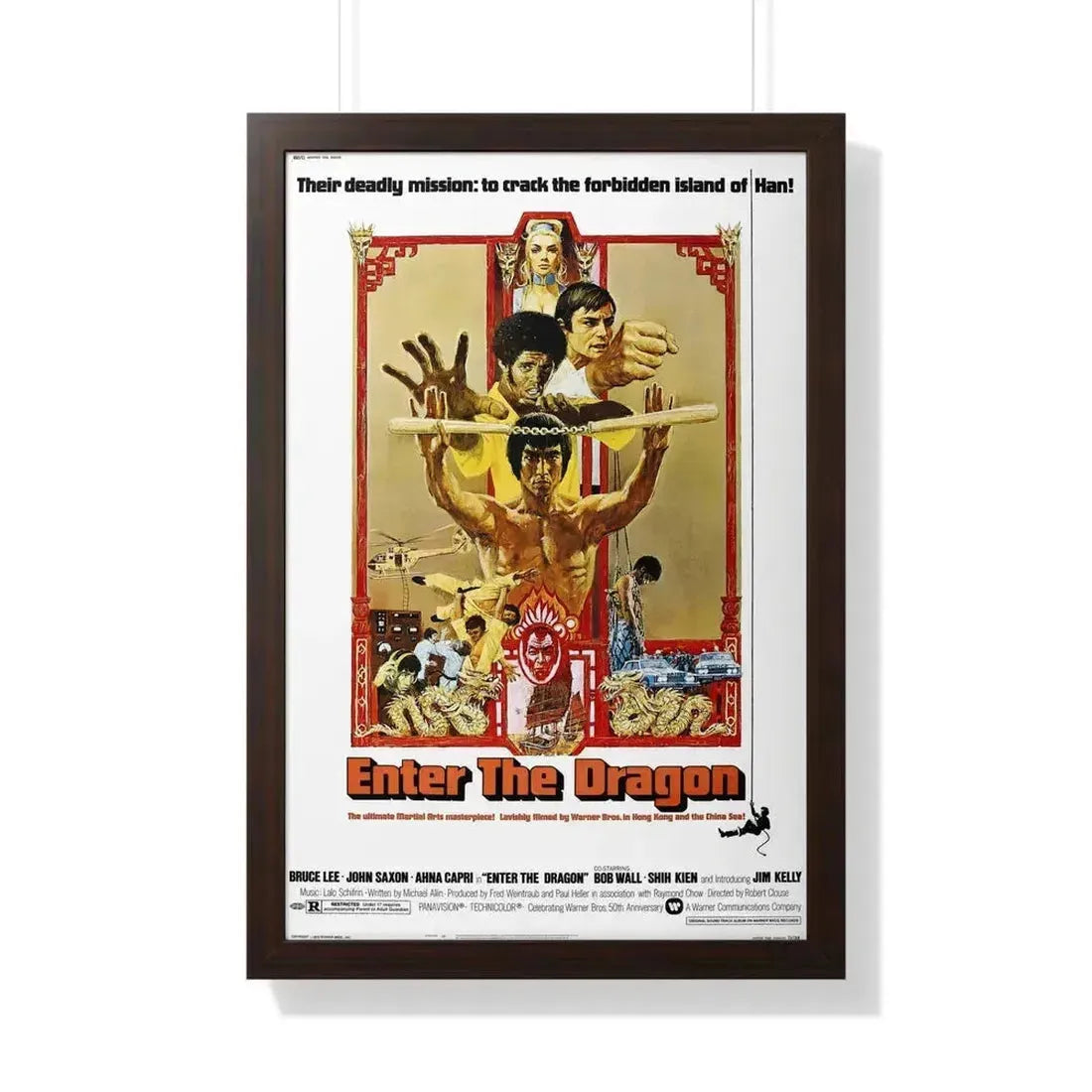 ENTER THE DRAGON 1973 - Framed Movie Poster 20" x 30" Walnut - The Sticker Space