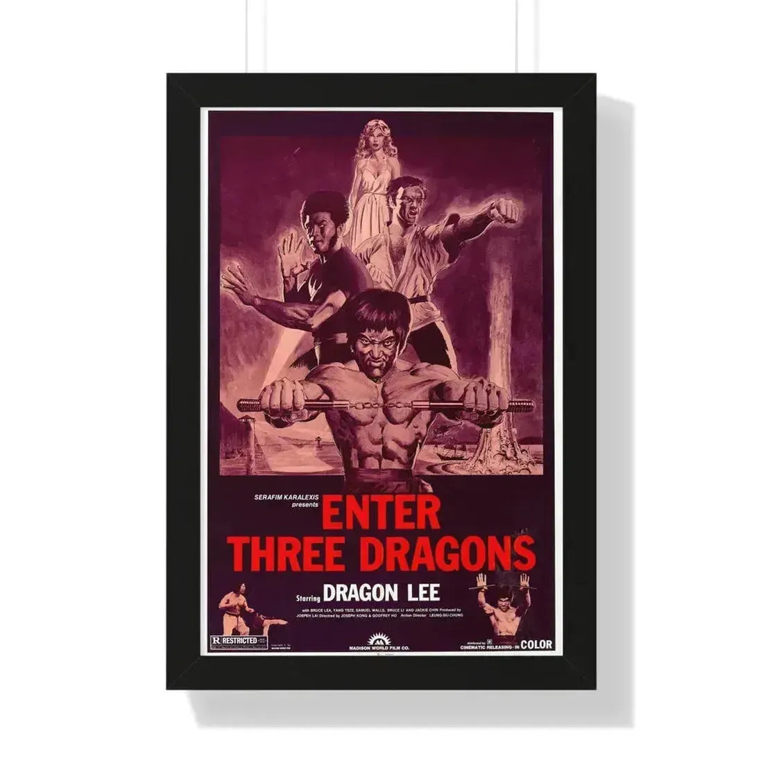 ENTER THREE DRAGONS 1978 - Framed Movie Poster 16″ x 24″ Black - The Sticker Space