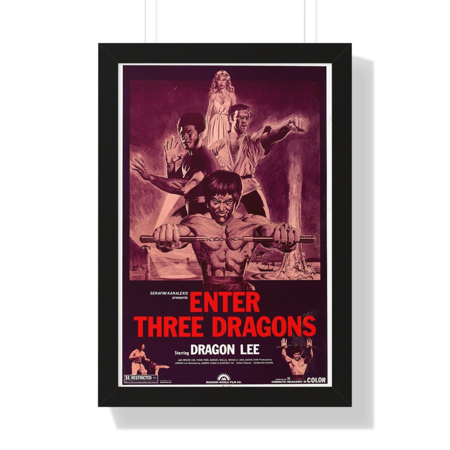 ENTER THREE DRAGONS 1978 - Framed Movie Poster-16″ x 24″-The Sticker Space