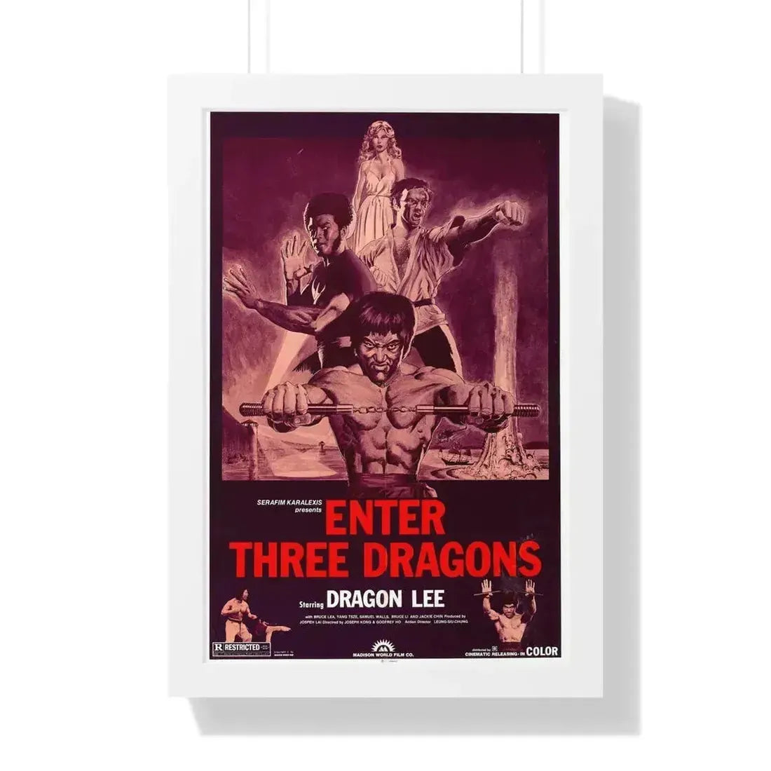 ENTER THREE DRAGONS 1978 - Framed Movie Poster 16″ x 24″ White - The Sticker Space