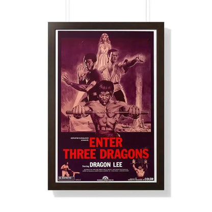 ENTER THREE DRAGONS 1978 - Framed Movie Poster 20" x 30" Walnut - The Sticker Space