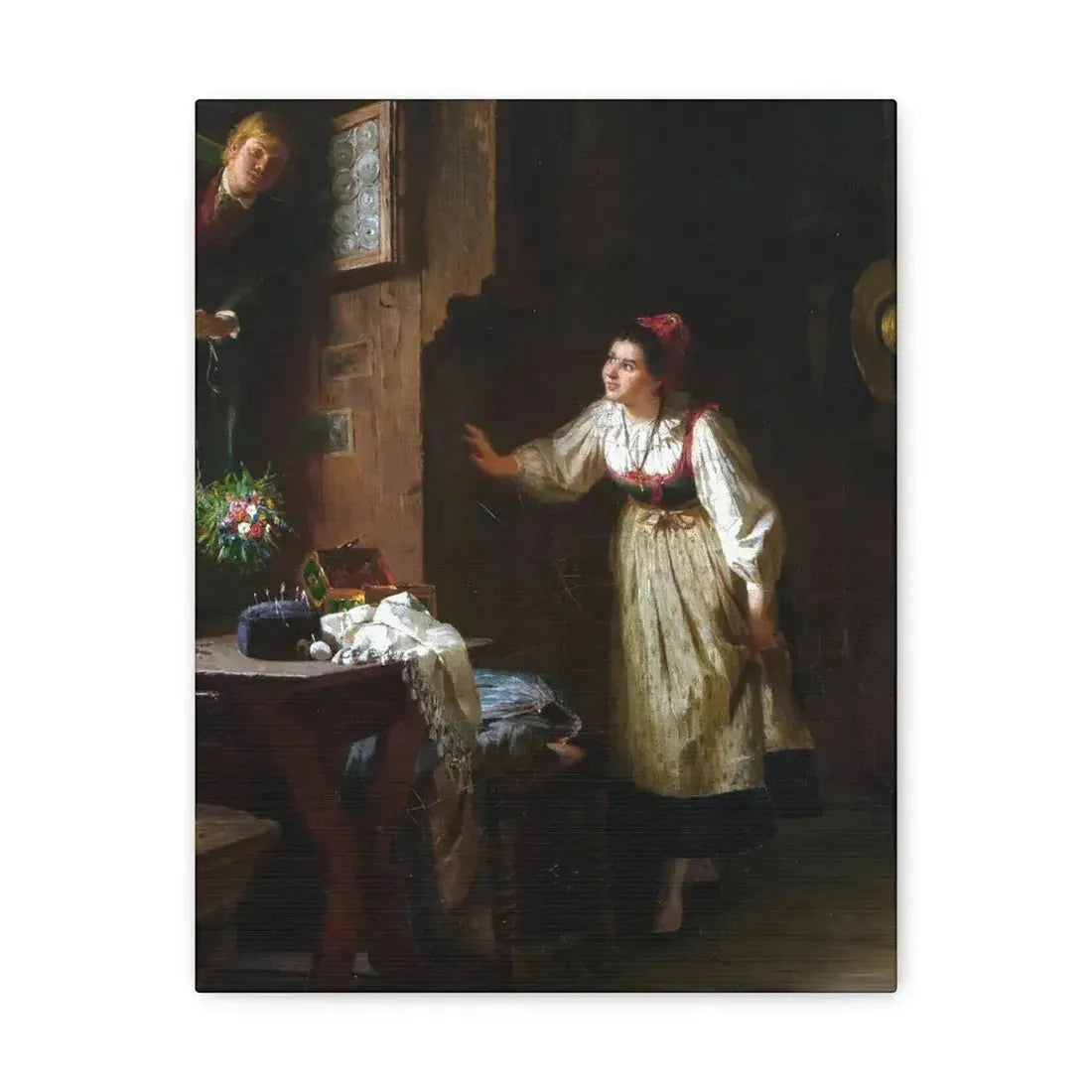 Ernst Meisel (1838-1895) The Courtship - Canvas Wall Art 11″ x 14″ 1.25" - The Sticker Space