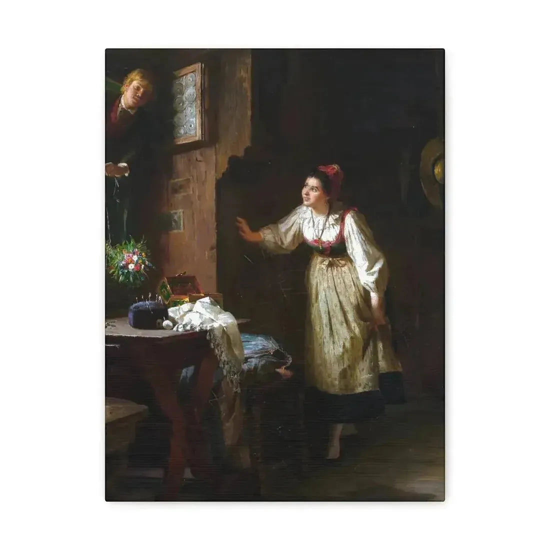 Ernst Meisel (1838-1895) The Courtship - Canvas Wall Art 12″ x 16″ 1.25" - The Sticker Space
