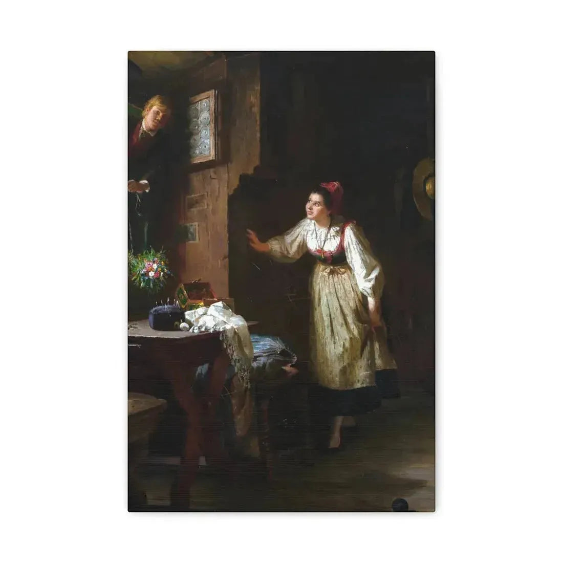 Ernst Meisel (1838-1895) The Courtship - Canvas Wall Art 12" x 18" 1.25" - The Sticker Space
