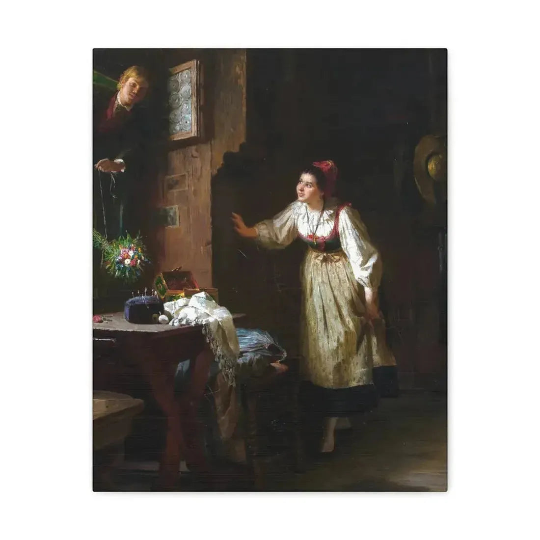 Ernst Meisel (1838-1895) The Courtship - Canvas Wall Art 16″ x 20″ 1.25" - The Sticker Space