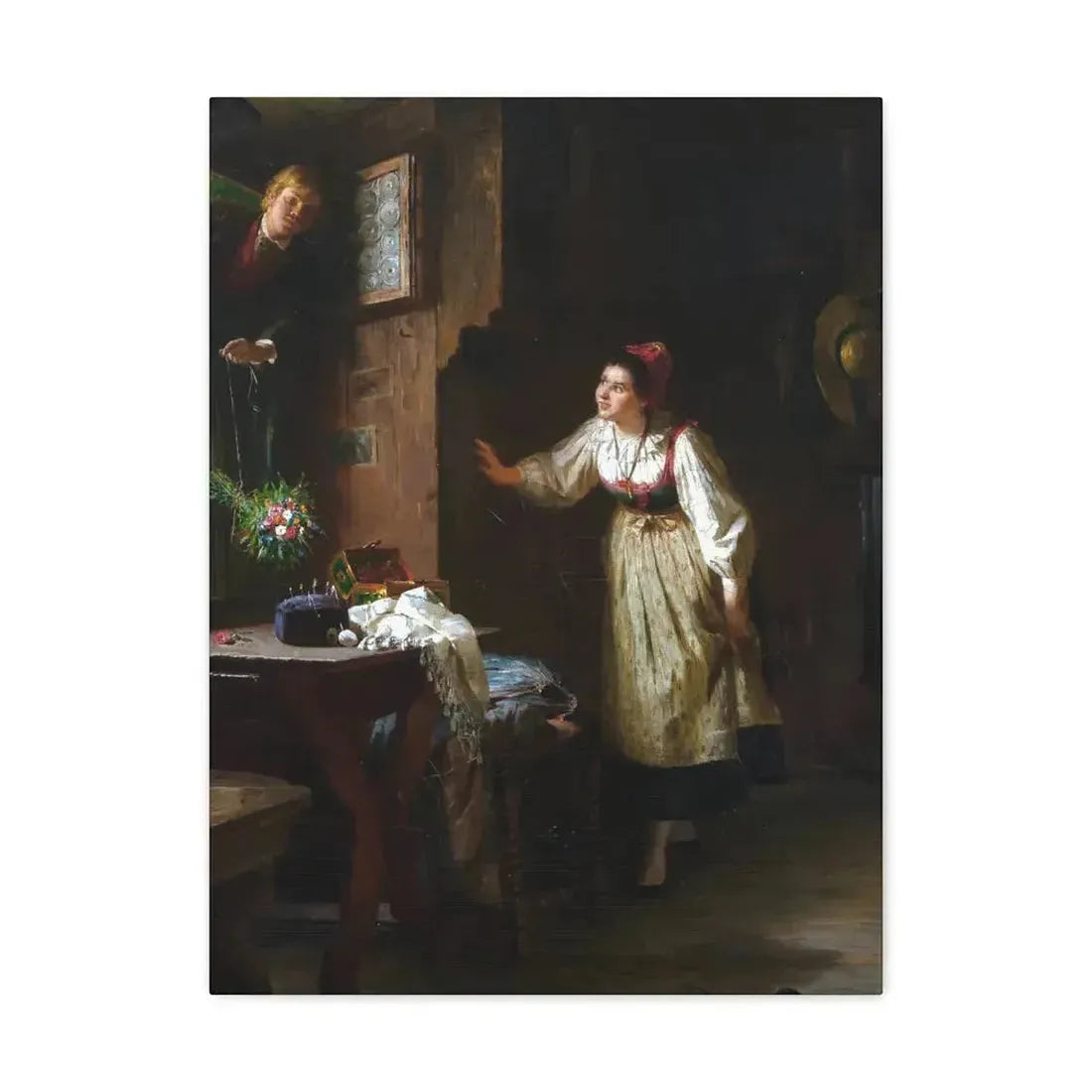 Ernst Meisel (1838-1895) The Courtship - Canvas Wall Art 18″ x 24″ 1.25" - The Sticker Space