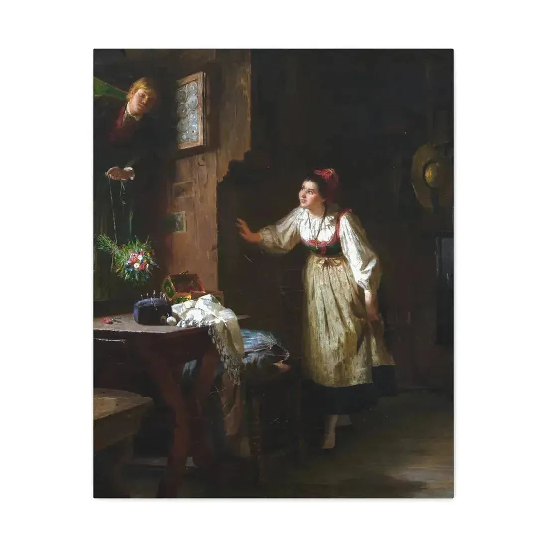 Ernst Meisel (1838-1895) The Courtship - Canvas Wall Art 24″ x 30″ 1.25" - The Sticker Space