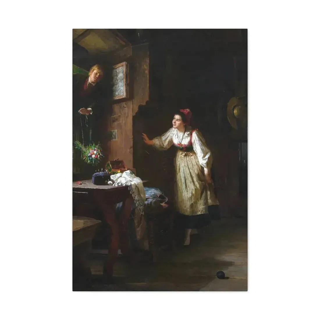 Ernst Meisel (1838-1895) The Courtship - Canvas Wall Art 24″ x 36″ 1.25" - The Sticker Space