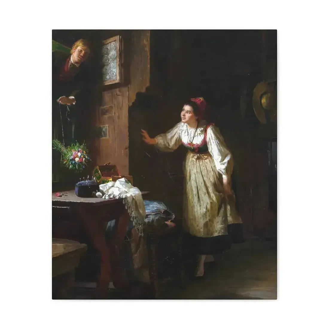 Ernst Meisel (1838-1895) The Courtship - Canvas Wall Art - The Sticker Space