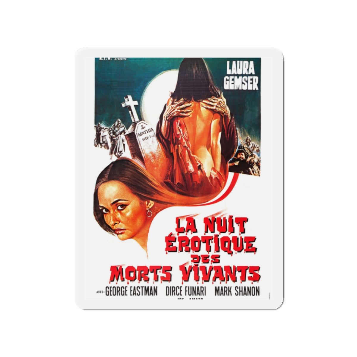 EROTIC NIGHTS OF THE LIVING DEAD (FRENCH) 1980 Movie Poster - Die-Cut Magnet-2" x 2"-The Sticker Space