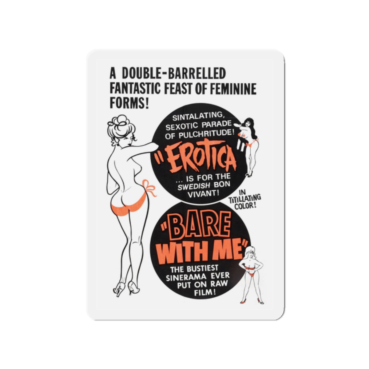 EROTICA + BARE WITH ME 1961 Movie Poster - Die-Cut Magnet-2" x 2"-The Sticker Space