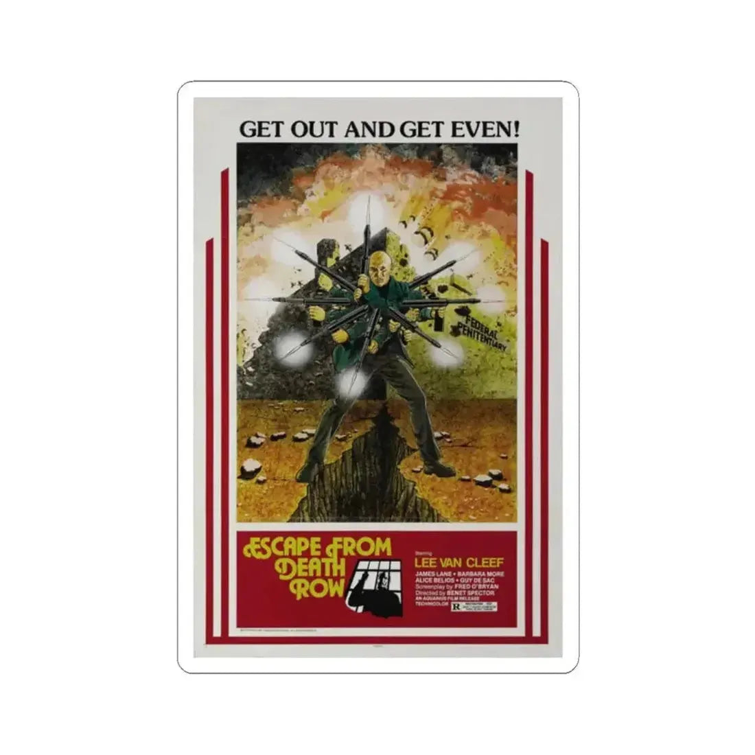 ESCAPE FROM DEATH ROW 1973 Movie Poster - STICKER Vinyl Kiss-Cut Decal 2 Inch White - The Sticker Space