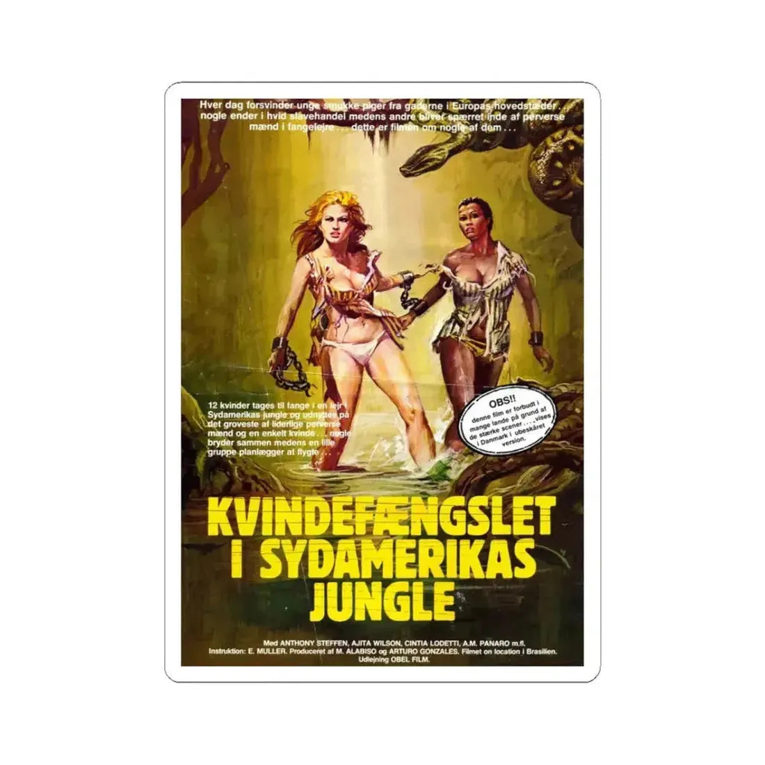 ESCAPE FROM HELL (DANISH) 1980 Movie Poster - STICKER Vinyl Kiss-Cut Decal 3 Inch White - The Sticker Space