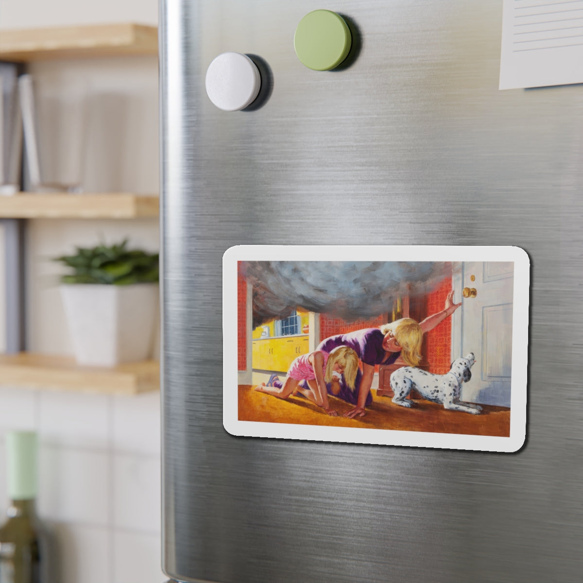 Escaping the Fire, NFPA advertisement (Magazine Illustration) Refrigerator Magnet-The Sticker Space