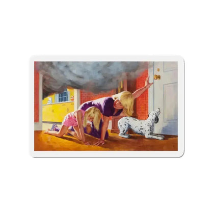 Escaping the Fire, NFPA advertisement (Magazine Illustration) Refrigerator Magnet 2 Inch Die-Cut - The Sticker Space