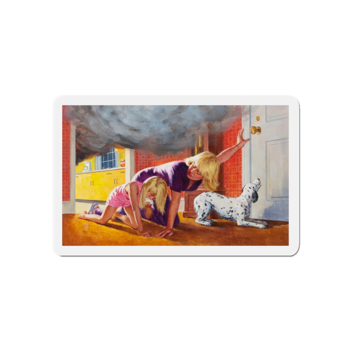 Escaping the Fire, NFPA advertisement (Magazine Illustration) Refrigerator Magnet-3" x 3"-The Sticker Space