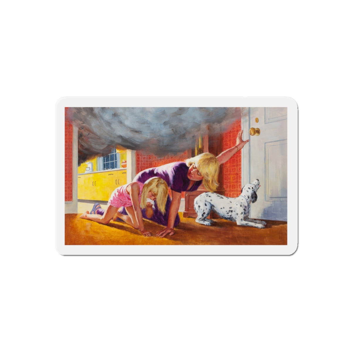 Escaping the Fire, NFPA advertisement (Magazine Illustration) Refrigerator Magnet-4" x 4"-The Sticker Space