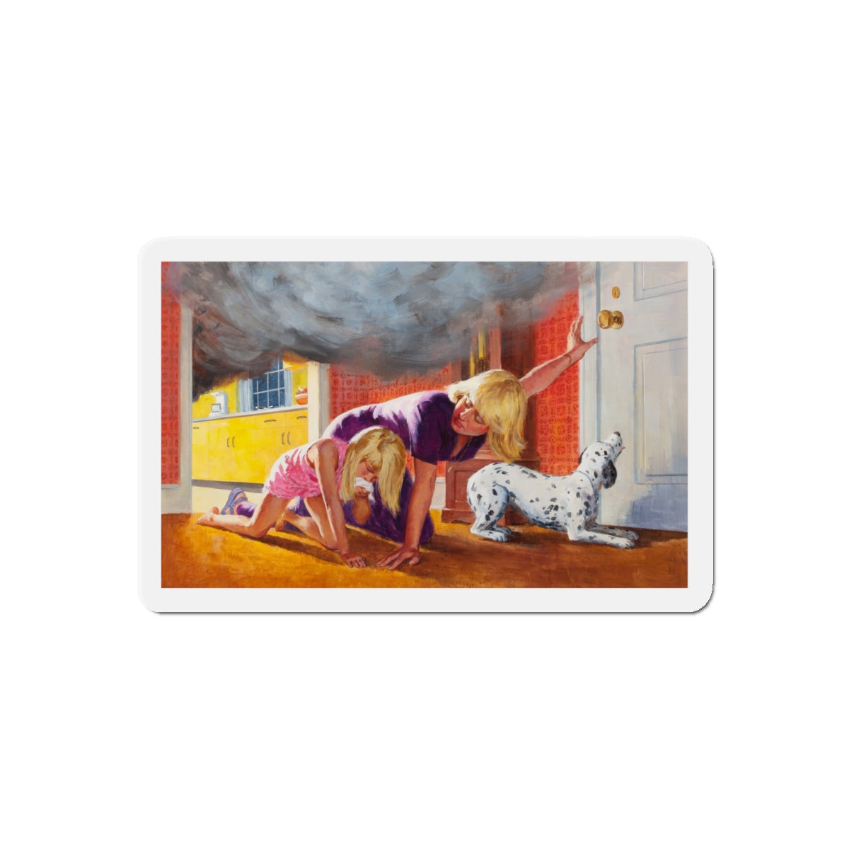 Escaping the Fire, NFPA advertisement (Magazine Illustration) Refrigerator Magnet-5" x 5"-The Sticker Space