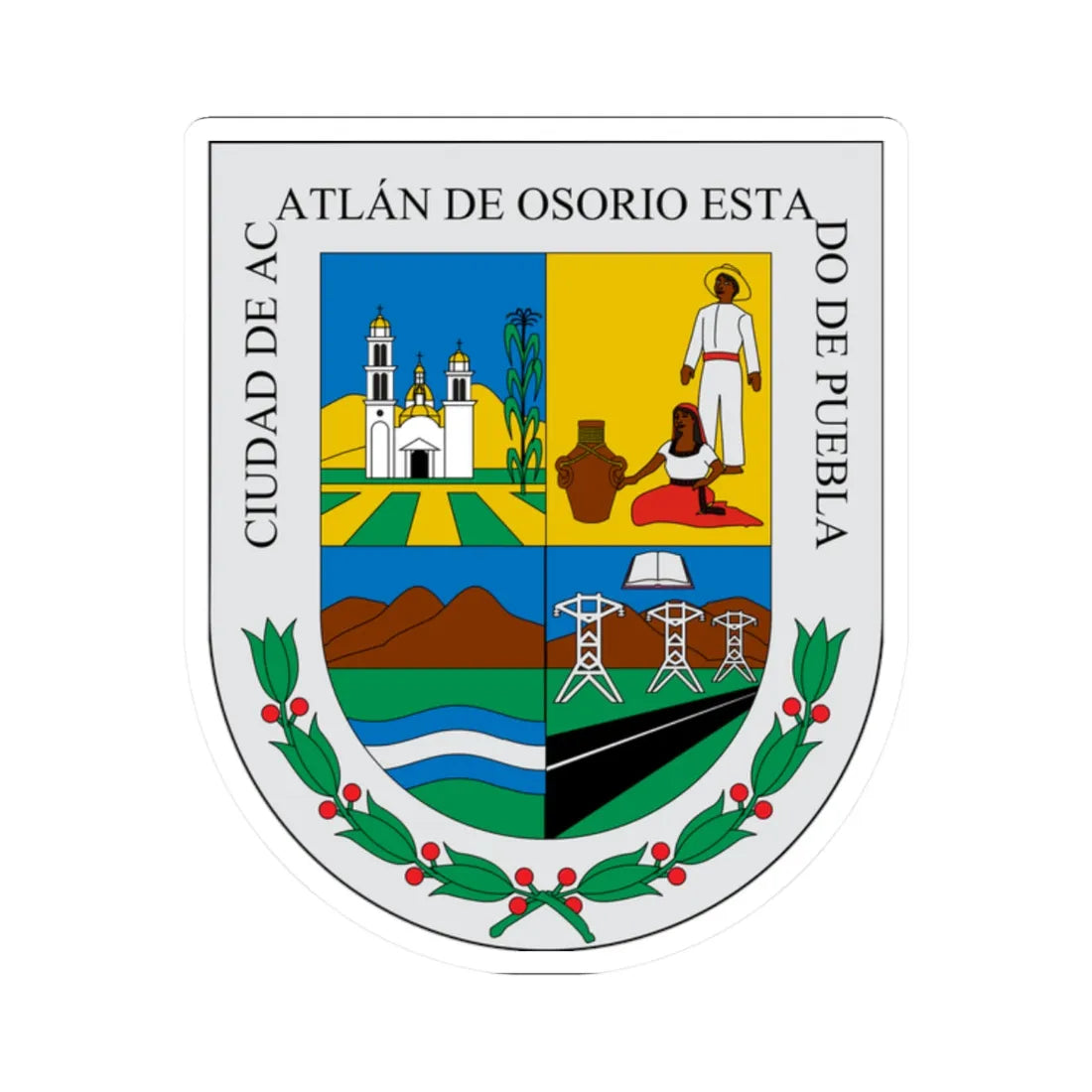 Escudo Acatlán (Mexico) (Coat of Arms) STICKER Vinyl Kiss-Cut Decal 2 Inch White - The Sticker Space