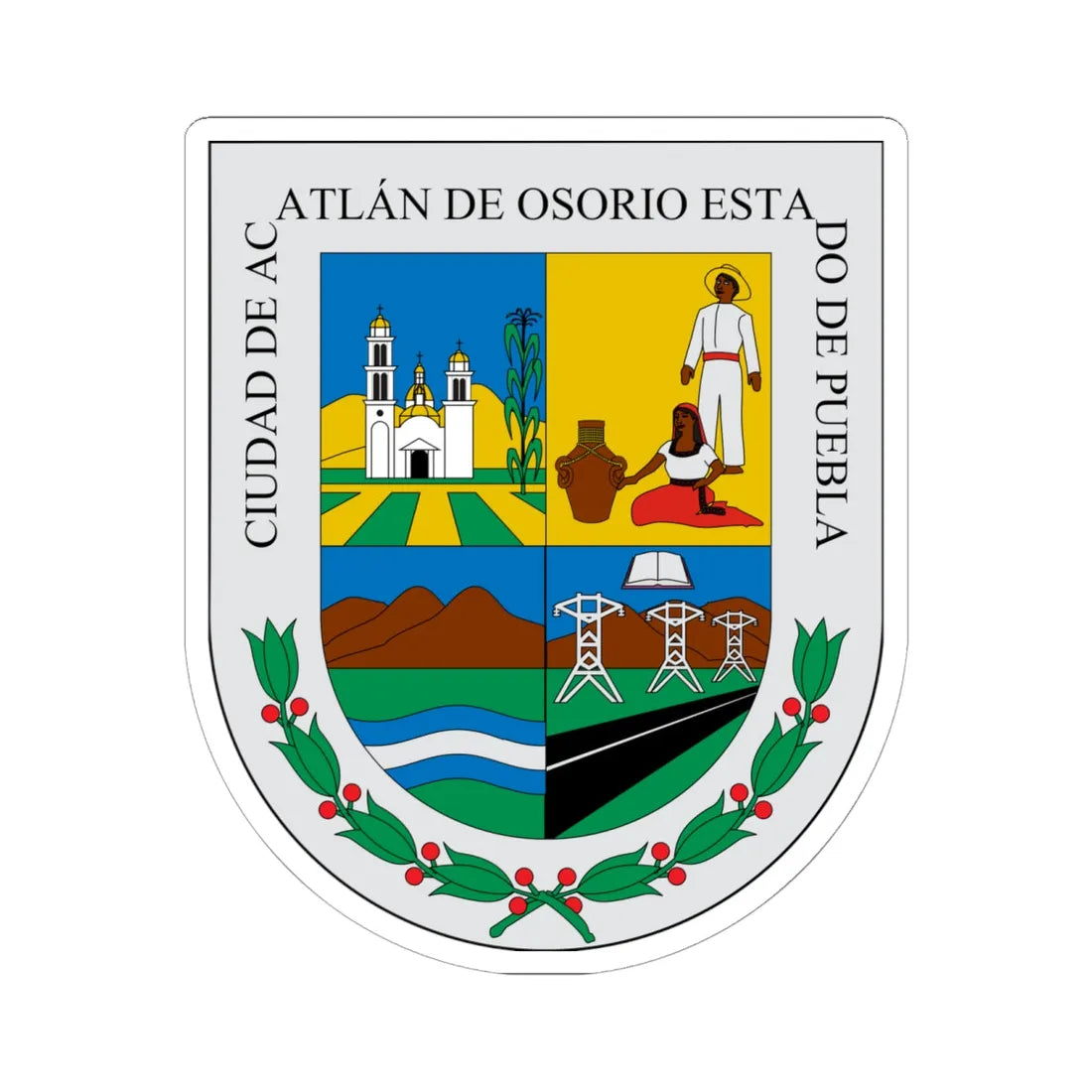 Escudo Acatlán (Mexico) (Coat of Arms) STICKER Vinyl Kiss-Cut Decal 6 Inch White - The Sticker Space